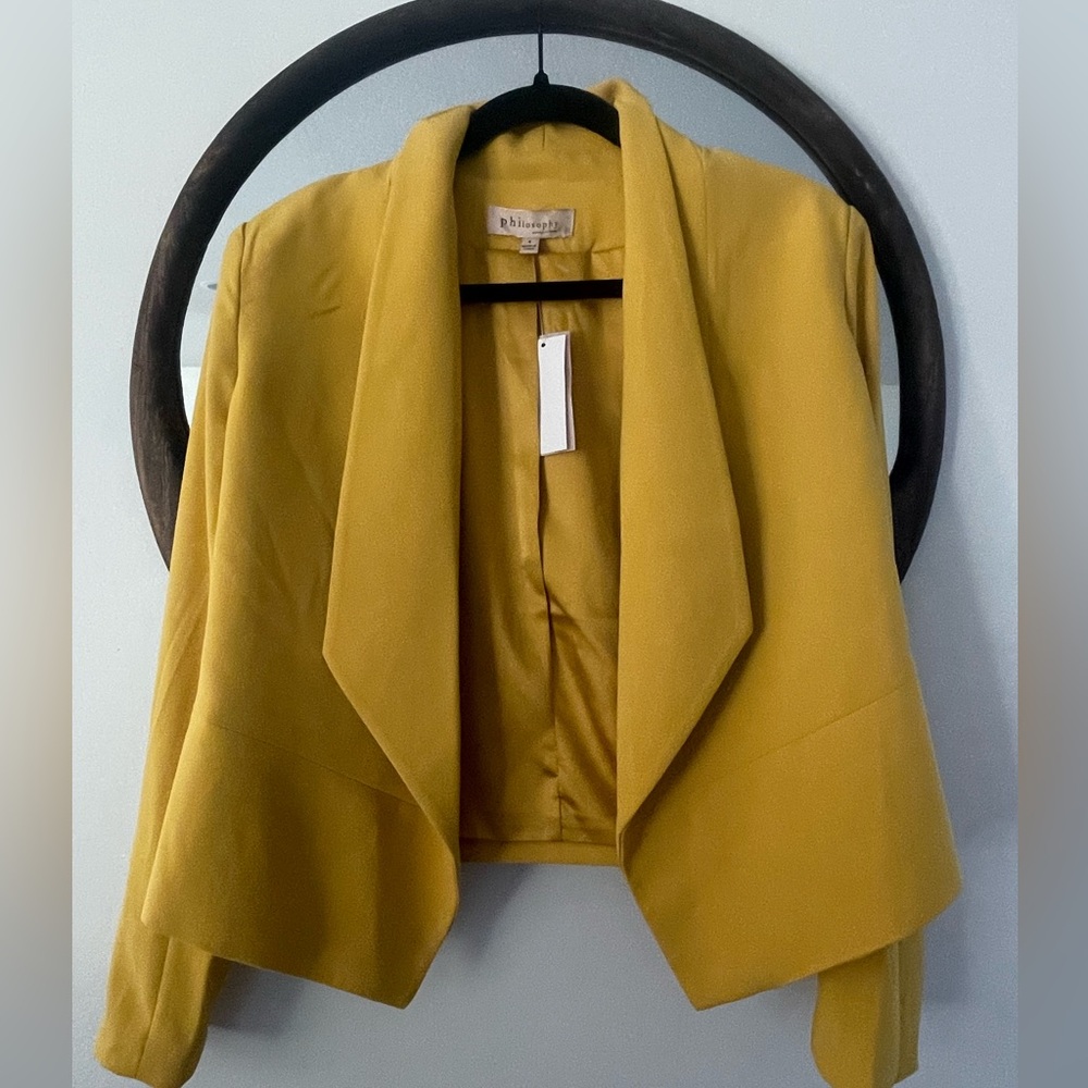 Philosophy Women's Yellow Cropped Open-Front Blazer